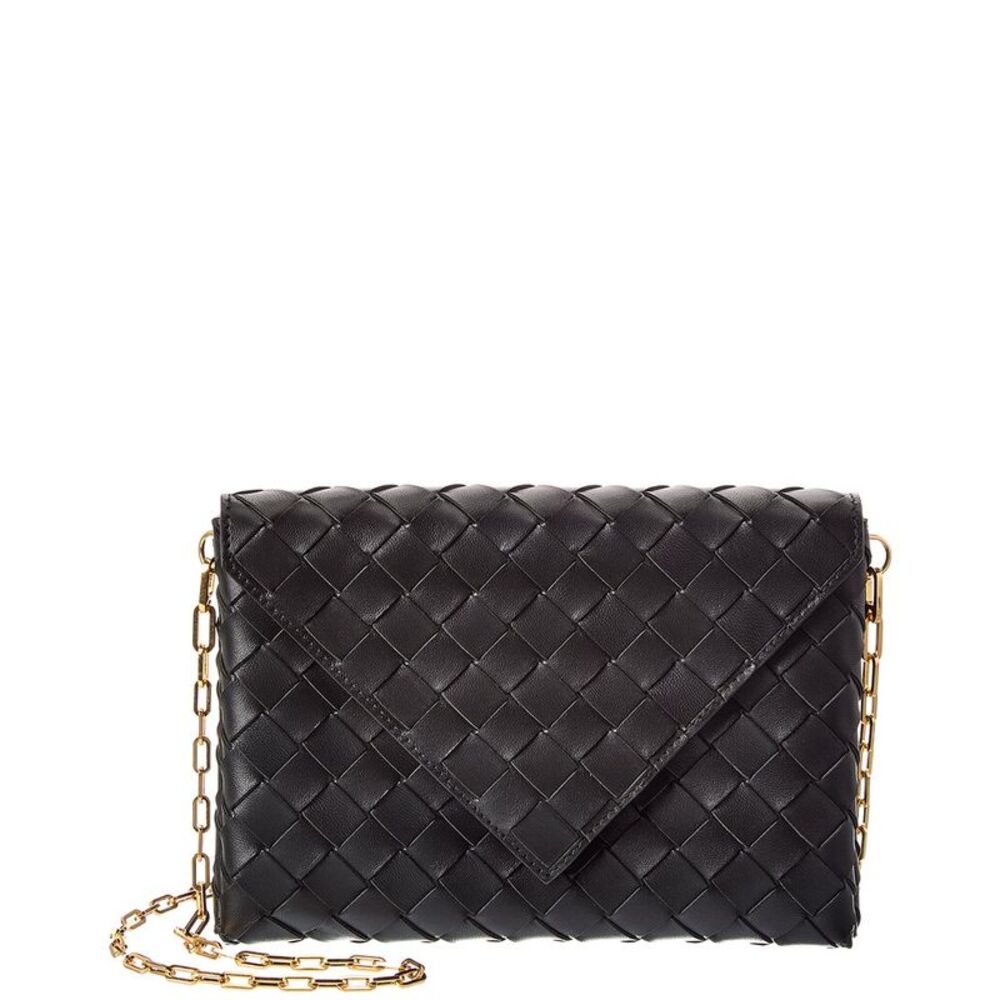 Bottega Veneta Medium Envelope Pouch Intreccio Leather Shoulder Bag, Green